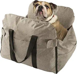 Dog Car Seat for Small/Medium Dogs.Water Repellent with Storage Pockets.Doubles as a Pet Travel Bed for Dogs Up to 40 lbs. Machine Washable Dog Carrier- Brown