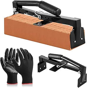 Adjustable Heavy Duty Brick Tongs Set Heavy Duty Block Tongs with Rubber Pad Handle and Work Gloves Adjustable 9-13.7 Inches Paver Tool for Bricks Lifting Carrying(Black)