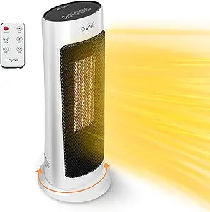 CAYNEL Home Oscillating Tower Ceramic Heater with Adjustable Thermostat, 12-Hour Timer and Safety Lock, Tip-Off Switch and Overheat Protection for Home and Home Office Areas, White