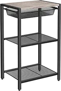 HOOBRO 28.7 Inch Tall Side Table, 3-Tier Industrial Telephone End Table with Adjustable Metal Mesh Basket, Desk Side Table with Storage Shelves, for Living Room, Bedroom, Office, Greige BG06DH01