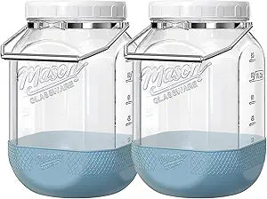 2 Pack Square Glass Containers with Airtight Lids, Wide Mouth Mason Jars, 1 Gallon Glass Jar With Handle & Non-slip Base & Scale Mark, 128 Oz Pantry Storage Canisters for Flour, Rice, Pickle
