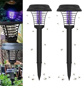 Solar Bug Zapper Outdoor, Rechargeable Mosquito Fly Zapper Lamp Repellent Outdoor Waterproof LED, Solar Powered Mosquito Killer Lamp for Indoor & Outdoor (2 Pack)