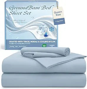 Silver Infused Bed Sheets Set, Cooling Tencel Sheet with Self-Cleaning Technology for 3X Freshness Sleep, Hypoallergenic & Breathable sheet Perfect for Hot Sleepers & Sensitive Skin (Blue, Queen )