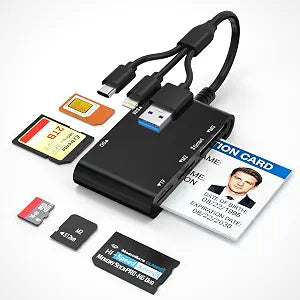Military CAC & Government PIV Card Reader with USB-C/USB-A/Lightning  7-in-1 CAC/PIV Identity Reader, SIM Card Reader, SD/TF/Memory Stick Pro Duo/M2/MMC Adapter, for iPhone Android Mac iPad Laptop PC