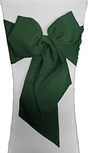 LA Linen 10-Pack Polyester Poplin Chair Bow Sashes, 7 by 108-Inch, Hunter Green