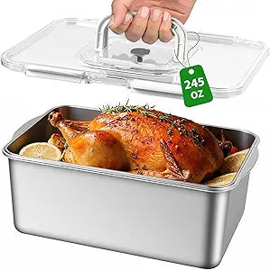 Freshmage 7000 ML / 245 oz /30 Cup Extra Large 304 Stainless Steel Food Storage Container with Lid & Handle  Oven Safe, BPA-Free Meal Prep for Roasting Chicken, Large Cuts of Meat, Bread & Fruits