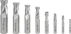 WEN 8-Piece 2-Flute HSS End Mill Set, High Speed Steel, Square Nose, Imperial Sizes, for Milling Machines