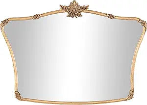 Deco 79 Metal Floral Room Wall Mirror Orante Antique Curved Entryway Mirror, Wall Mounted Mirror 36" x 2" x 26", Gold