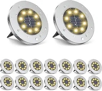 ZGWJ Solar Ground Lights,16 Pack Waterproof Solar Garden Lights, Upgraded Outdoor Garden Waterproof Bright in-Ground Lighting, Landscape Lighting for Pathway,Yard,Deck,Lawn,Patio,Walkway Warm White