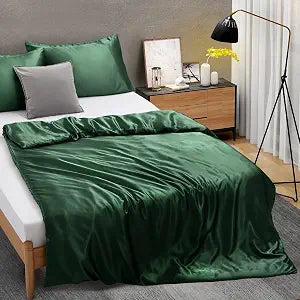 Ersmak 60" x 80" Duvet Cover for Weighted Blanket, Silky & Removable Satin Duvet Cover with Zipper & 8 Ties Secure Fastening, Emerald Green