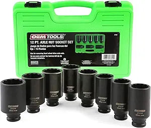 OEMTOOLS 37321 8 Piece 1/2 Inch Drive Axle Nut Socket Set, 12 Point Set, 29mm, 30mm, 32mm, 34mm, 35mm, 36mm, 38mm, and 39mm Socket Set with Case