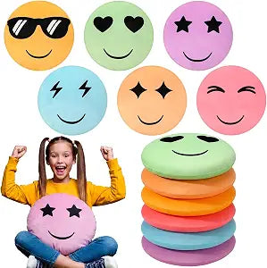 RattanView 6 Pcs Smile Round Floor Pillows for Classroom 15 Inch Cute Smile Face Throw Pillows Pastel Floor Seat Cushion Chair Pads for Back to School First Day of School Learning Playing Areas Decor