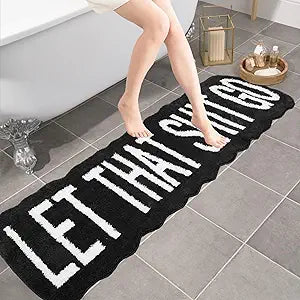 Fun Bath Mat Long Bathroom Rug - Soft Funny Decor for Bedroom, Restroom Non Slip Water Absorbent Cute Runner Rugs for Sink Bathtub Bedside Black and White 20" x 59"