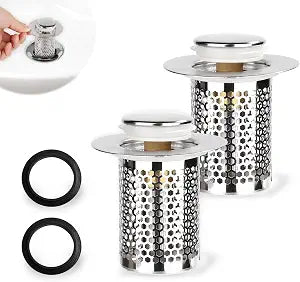2pcs Stainless Steel Floor Drain Filter, Short-Styled Multifunctional Pop-Up Sink Drain Filter Bathroom Sink Stopper Bathtub Sink Drain Strainer for Kitchen Bathroom