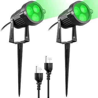 LemonBest Pack of 2 Outdoor Water-Resistant LED Lawn Garden Landscape Lamp Wall Yard Path Patio Lighting Spot Lights Green AC Spiked Stand with Power Plug