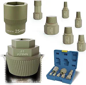 MABLEVI 1.5" Tub Drain Extractor, 8PCS Pipe Nipple Extractors Set with 1-inch Socket, Remove The Old, Broken, Stubborn, Rusted Drain Tub Bathtub Stopper, Plumbing Tools with Solid Storage Case