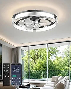 Ceiling Fans with Lights and Remote, 20'' Low Profile Ceiling Fan, 1-6 Wind Speeds, 3000-6500K Dimmable Flush Mount LED Fan Light, Modern Fandelier Ceiling Fans for Bedroom