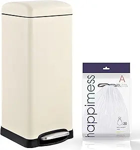 happimess HPM1007F Betty Retro 8-Gallon Step-Open Trash Can with Soft-Close Lid, Fingerprint Resistant, Modern, Minimalistic for Home, Kitchen, Laundry Room, Office, Bedroom, Bathroom, Almond