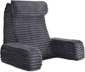 ENITYA 22" XL Back Pillow for Bed Sitting Up, Reading Pillow with Armrests & Big Pockets, Soft Back Support Chair, Ideal for Watching TV, Gaming, Nursing, Resting, Post Surgery, Dark Grey