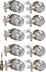Lanwandeng (5 Sets) All Keyed Same Entry Door Knob and Single Cylinder Deadbolt Combo Set, Satin Nickel Exterior Door Knobs with Lock and Keys for Entrance and Front Door
