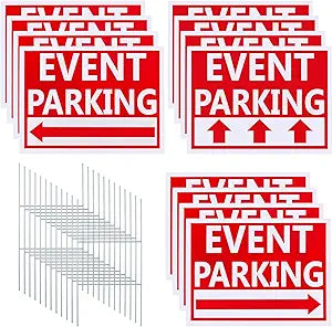 Juexica 12 Pcs Outdoor Event Parking Sign with Arrows and Stakes 12 x 16 Waterproof Parking Signs for Event Double Sided Large Corrugated Plastic Yard Signage for Wedding Directional Guest Parking
