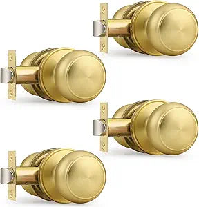 Probrico Interior Door Knob for Hallway, Gold Door Knobs Closet Door Knob, Brushed Brass Passage Door Knobs with Round Ball Knob, 4 Pack