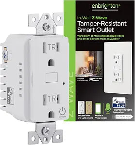 Enbrighten Z-Wave Duplex Outlet, Tamper Resistant, White & Light Almond