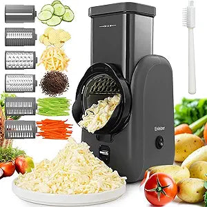 Electric Cheese Grater Rotary Slicer-One-Touch Control Vegetable Slicer, Nuts Grinder Cheese Shredder for Home Kitchen Use, 6 Replaceable Stainless Steel Blades(Black)