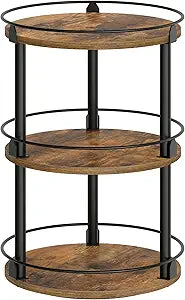 YATINEY 3-Tier Lazy Susan Organizer, Rotating Spice Rack, Spinning Organizer, Industrial Turntable Spice Rack Organizer for Cabinet, Kitchen Countertop, Pantry, Rustic Brown and Black SR23BR