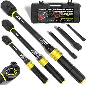KJE 3PCS Torque Wrench Set, 1/4 & 3/8 & 1/2-Inch Drive 72-Tooth Adjustable Click Torque Wrenches, Maximum 170 ft.lb, Dual-Scales/Direction, 3% Accuracy, For Bike, Motorcycle, Car, Lug nut, Automotive
