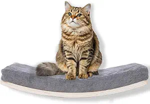 Curved Cat Shelves and Perches, Floating Cat Wall Bed with Comfortable Cushion