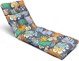 Outdoor Chaise Lounge Cushions Waterproof Outdoor Chair Cushion with Adjustable Ties Lounge Chair Cushions for Outdoor Pool,Orange Printing 75"x24"x3.9"