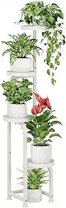 Bamworld Corner Plant Stand Indoor Outdoor, Tall Metal Flower Pot Stands for Multiple Plants, 4 Tier White Heavy Duty Plant Shelf for Patio Garden Balcony Living Room Bedroom(Patent Design)