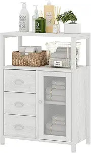 Homeiju Bathroom Floor Storage Cabinet Organizer with 3 Removable Drawers and 1 Door, Industrial Floor Storage Cabinet for Kitchen, Living Room, Bathroom, Home Office