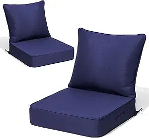 CRESTLIVE 5.5" Thick Deep Seat Patio Chair Cushions 24x24 Set of 2, Waterproof Outdoor Replacement Cushions for Wicker Sofa and Couch, Fade Resistant, Navy Blue