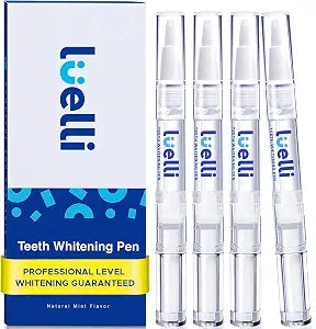 Luelli Teeth Whitening Pen, 50+ Uses - Travel Size Professional Tooth Whitener Gel, Extra Strength Organic Teeth Bleaching Gel for Sensitive Teeth, Instant Stain Removal, Simply White Smile, 4 Count