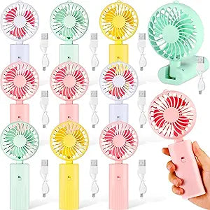 Woanger 10 Pcs Mini Handheld Folding Fan Bulk Hanging Rechargeable USB Fan with Data Cable Small Pocket Foldable Portable Battery Operated for Desk Home Travel Wedding