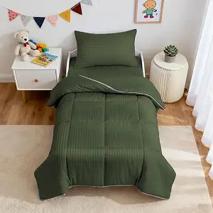 ZPECC Toddler Bedding Set - 4 Piece Hypoallergenic Baby Crib Bedding Set for Boys and Girls, Includes Toddler Comforter, Flat Sheet, Fitted Sheet and Pillowcase, Olive Green