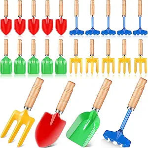 100 Pcs 8" Kids Gardening Tools, Metal Beach Sandbox Digging Toys with Wooden Handle, Including Shovel, Rake, Fork and Trowel, Garden Sand Snow Tools for Children Gift Outdoor Gardening