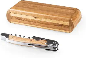 PICNIC TIME Elan Deluxe Corkscrew In Bamboo Box, Stainless Steel Waiter-Style Corkscrew Kit, Wine Opener in Wooden Gift Box, Wine Bottle Opener with Small Retractable Foil Cutting Knife (Bamboo)