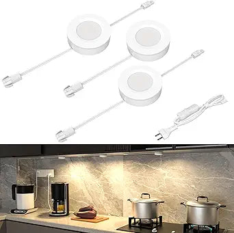 WOBANE Linkable Under Cabinet Lights,Hardwired LED Puck Lights with Switch