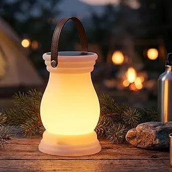 Outdoor Solar Table Lamp, USB Rechargeable Portable Lantern Waterproof, Battery Operated 2700K Warm and Flame Light, Dimmable Ambient Night Light for Patio Camping Party Shower