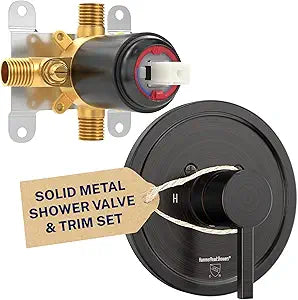 HammerHead Showers Solid Metal Single-Handle Trim Kit with Rough-In Shower Valve, Volume and Temperature Control, Pressure Balance, Oil Rubbed Bronze
