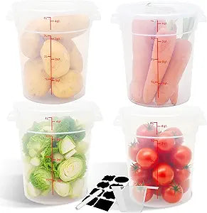 4 Pack 4QT Round Food Storage Containers with Lids, NSF BPA-Free Polypropylene Commercial Food Container