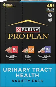 Purina Pro Plan Urinary Cat Food Wet Variety Pack Urinary Tract Health Chicken, Beef and Chicken, and Turkey and Giblets - (Pack of 48) 3 Oz. Cans