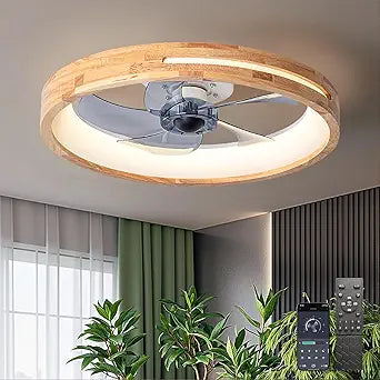 Low Profile Ceiling Fans with Lights and Remote 20 Modern Flush Mount Small Ceiling Fan Lights Wood Smart Fandelier for Bedroom Transparency Gray