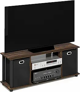 Furinno ECON TV Stand, 3-Tier Rectangular Entertainment Center with Open Back and Storage Bins, TV Console for TV up to 46 Inch, for Living Room, Bedroom, Amber Pine