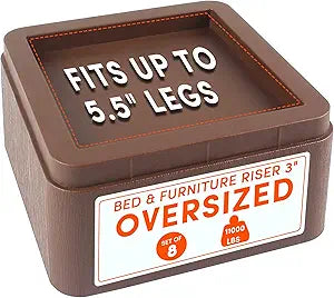 DEDU Oversized Bed Risers Heavy Duty Stackable 8 Pack, Furniture Risers for Sofas 3 Inch or 6 Inch Supports Up to 11000 Lbs, Square Bed Raising Blocks Fits 5.5 Inch Wide Desk or Couch (Tobacco)