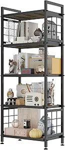 GIOTORENT 5-Tier Pantry Shelves with Wooden Boards, Heavy Duty Storage Shelves & Book Shelf, Adjustable Metal Shelving Unit for Kitchen Bathroom Laundry Organizer, Sturdy Rust-Resistant, Black