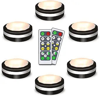 Starxing Battery Operated Puck Lights with Remote, Wireless Led Under Cupboard Light with Remote Control, Under Cabinet Lighting, Stair Closet Lights (Natural White)